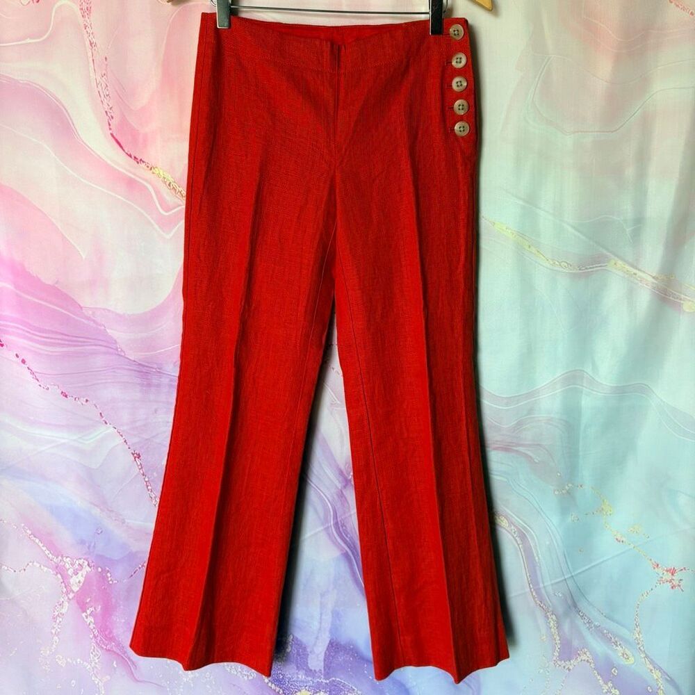 Elevenses 2 Red Dress Pants Retro Hippie Boho Luxury Preppy Linen Anthropologie